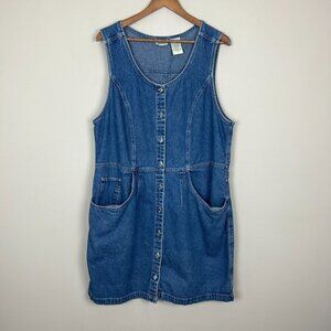 Vintage St Johns Bay Dress Womens 1X Blue Jean Denim‎ Button Up Pockets 90s Y2K
